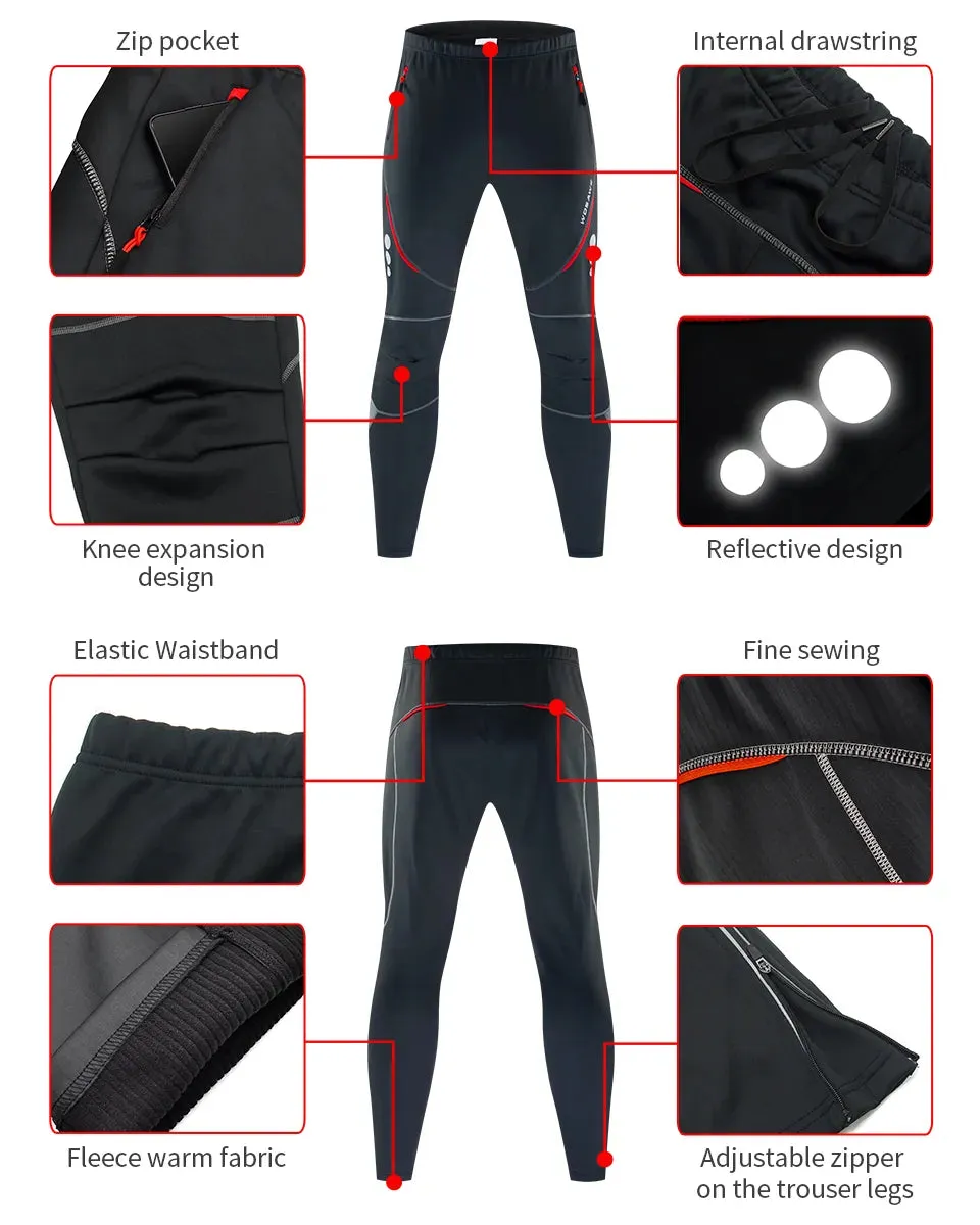 Winter Cycling Pants Warm Thermal Fleece Cycling Trousers Windproof Riding Bicycle MTB Road Bike Running Hiking Fishing