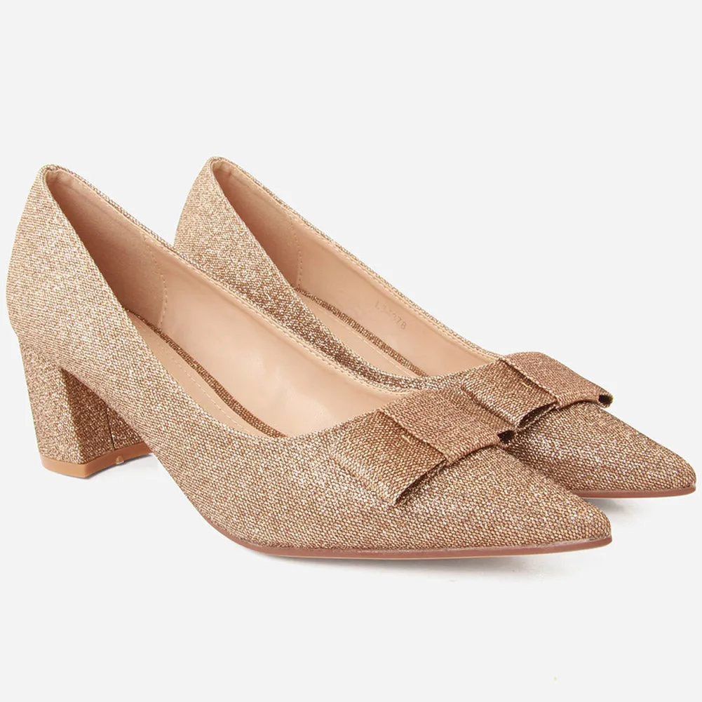 Women "MARAMA" Block Heel Pointed Toe Court Shoes