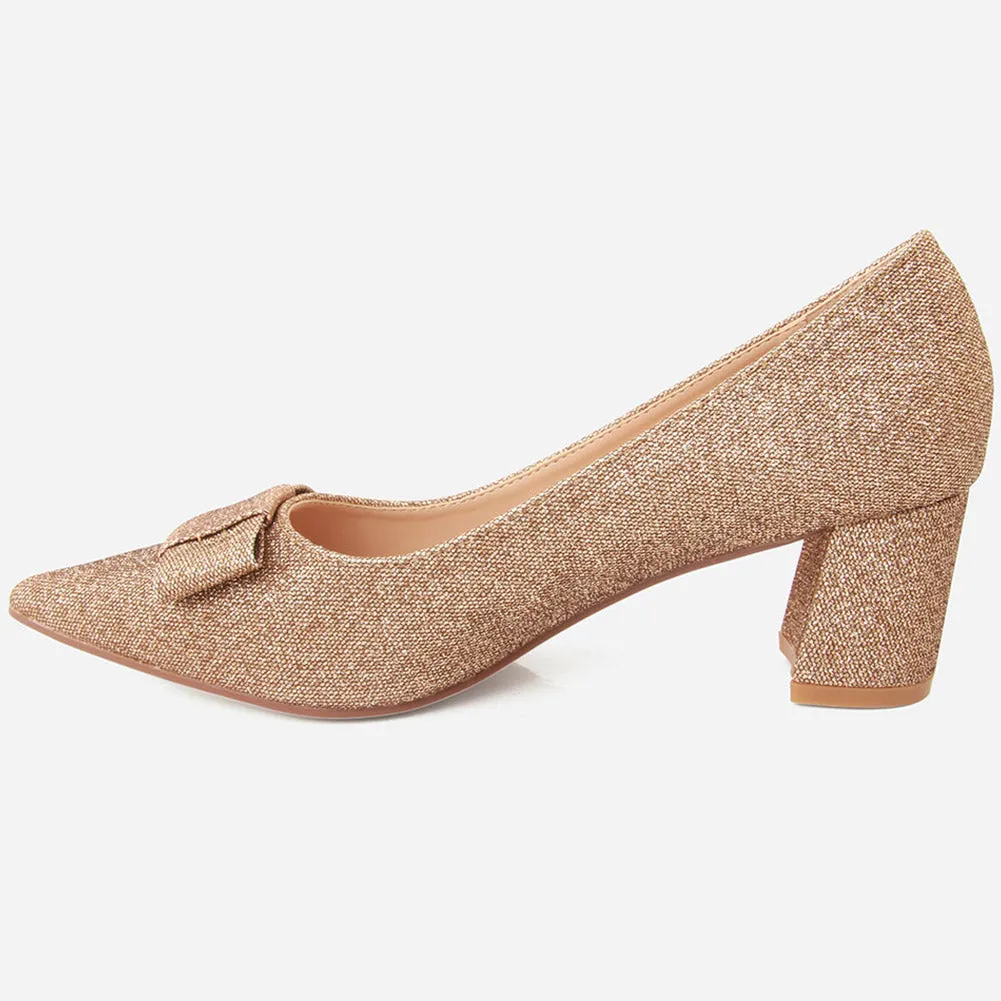 Women "MARAMA" Block Heel Pointed Toe Court Shoes