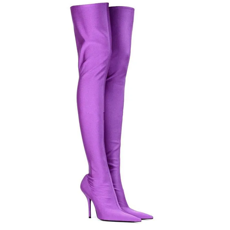 Women sexy slim fit pointed toe stiletto high heel thigh high boots