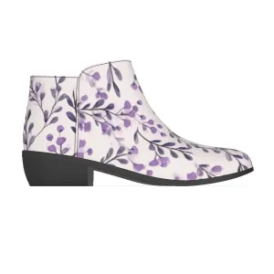 Women's Fashion Boots micro suede white with a purple flower print