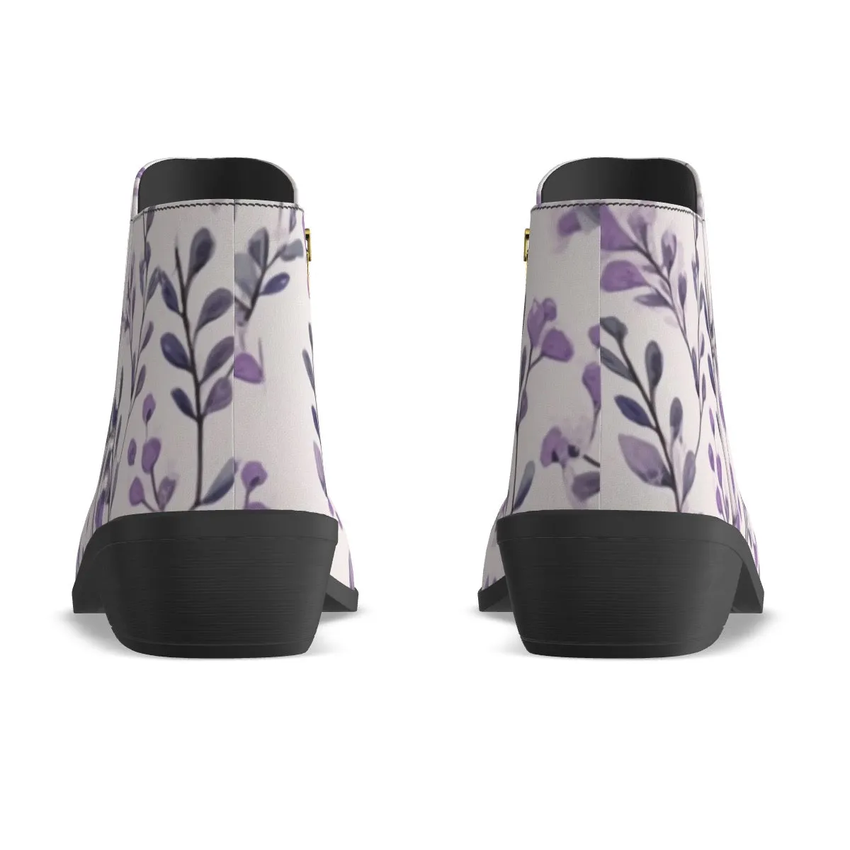 Women's Fashion Boots micro suede white with a purple flower print