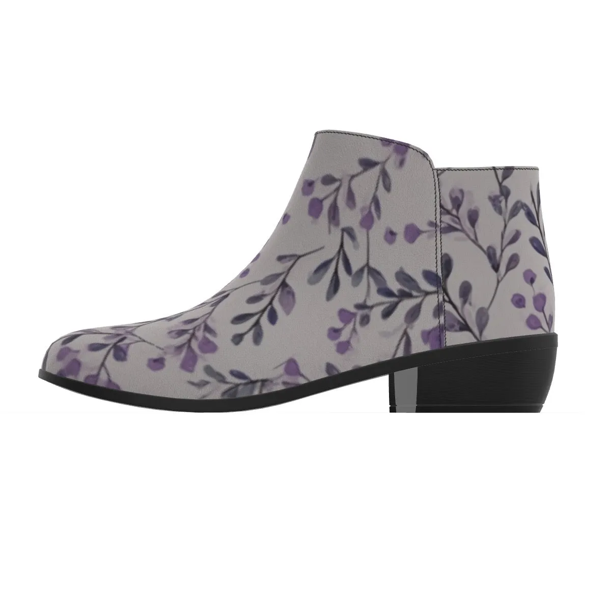 Women's Fashion Boots micro suede white with a purple flower print