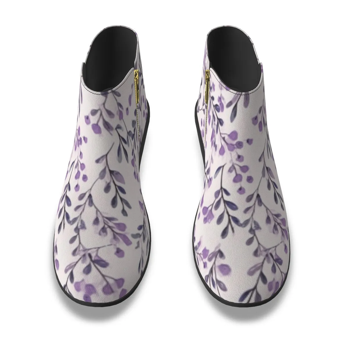 Women's Fashion Boots micro suede white with a purple flower print