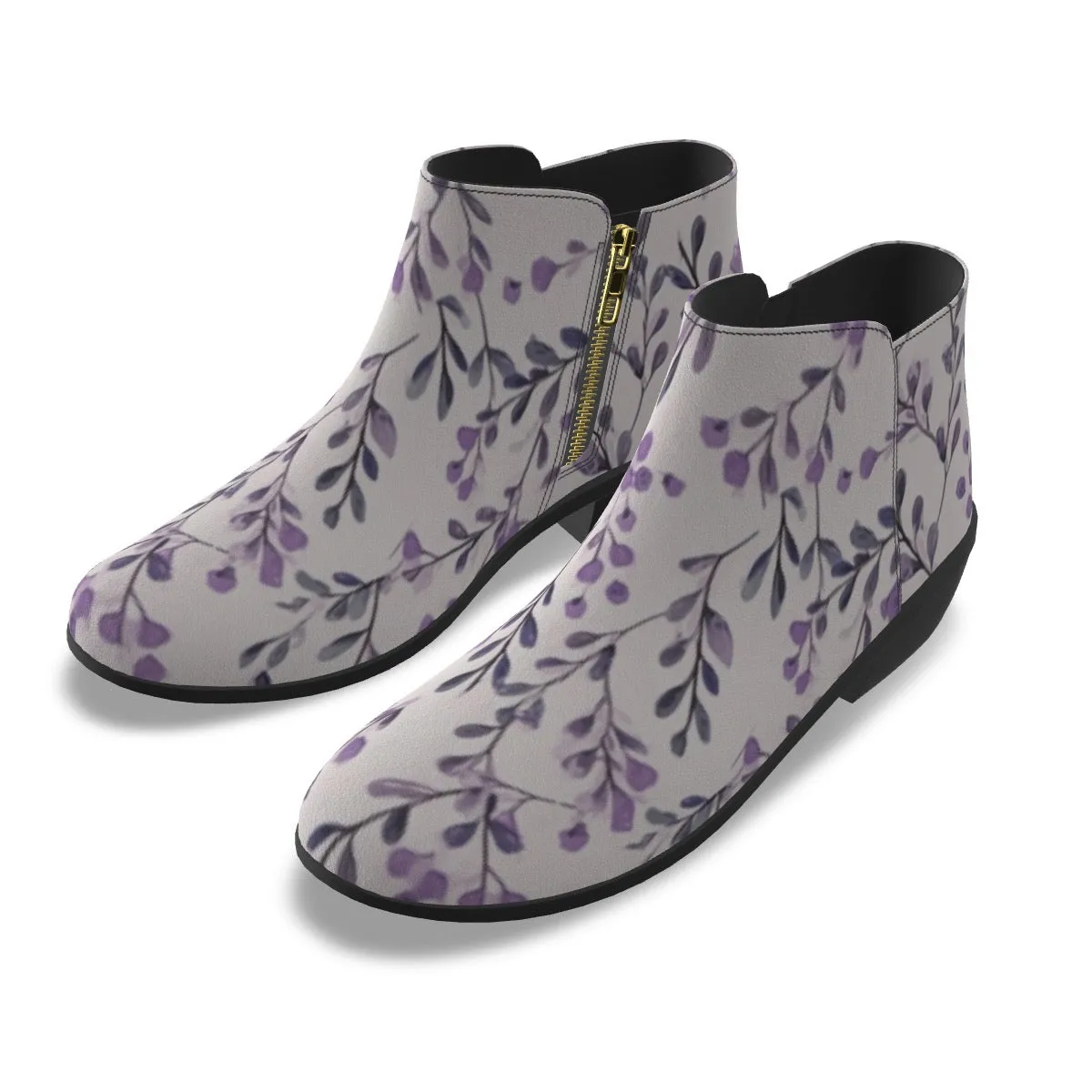 Women's Fashion Boots micro suede white with a purple flower print