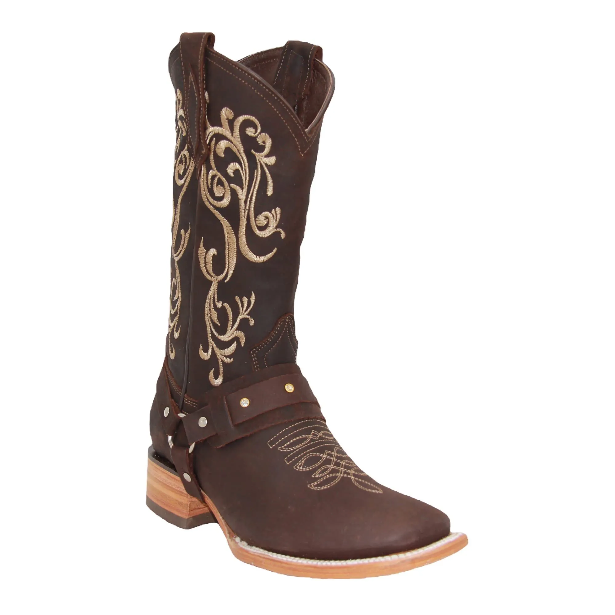 Women’s Floral Embroidered Harness Square Toe Cowgirl Boot