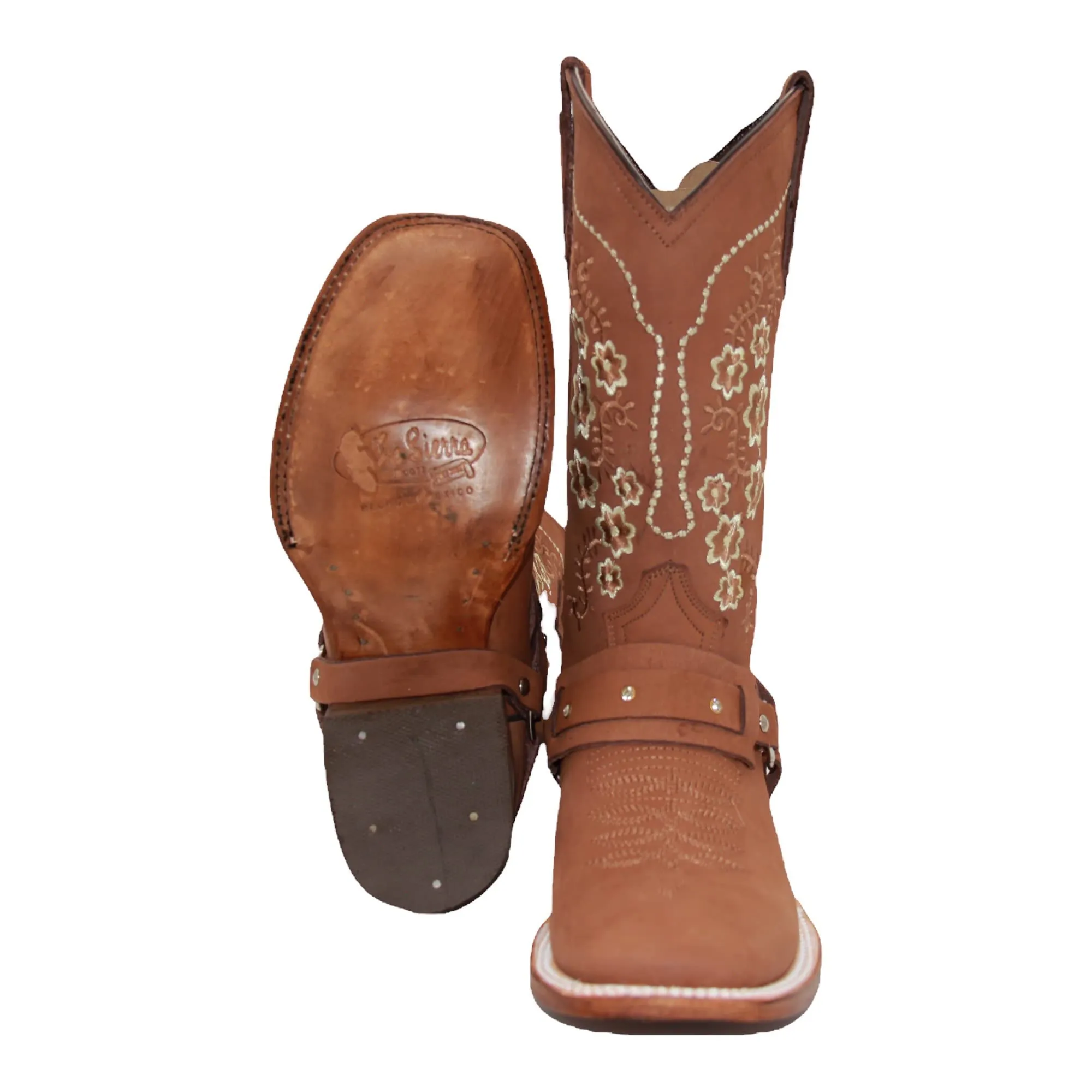 Women’s Floral Embroidered Harness Square Toe Cowgirl Boot