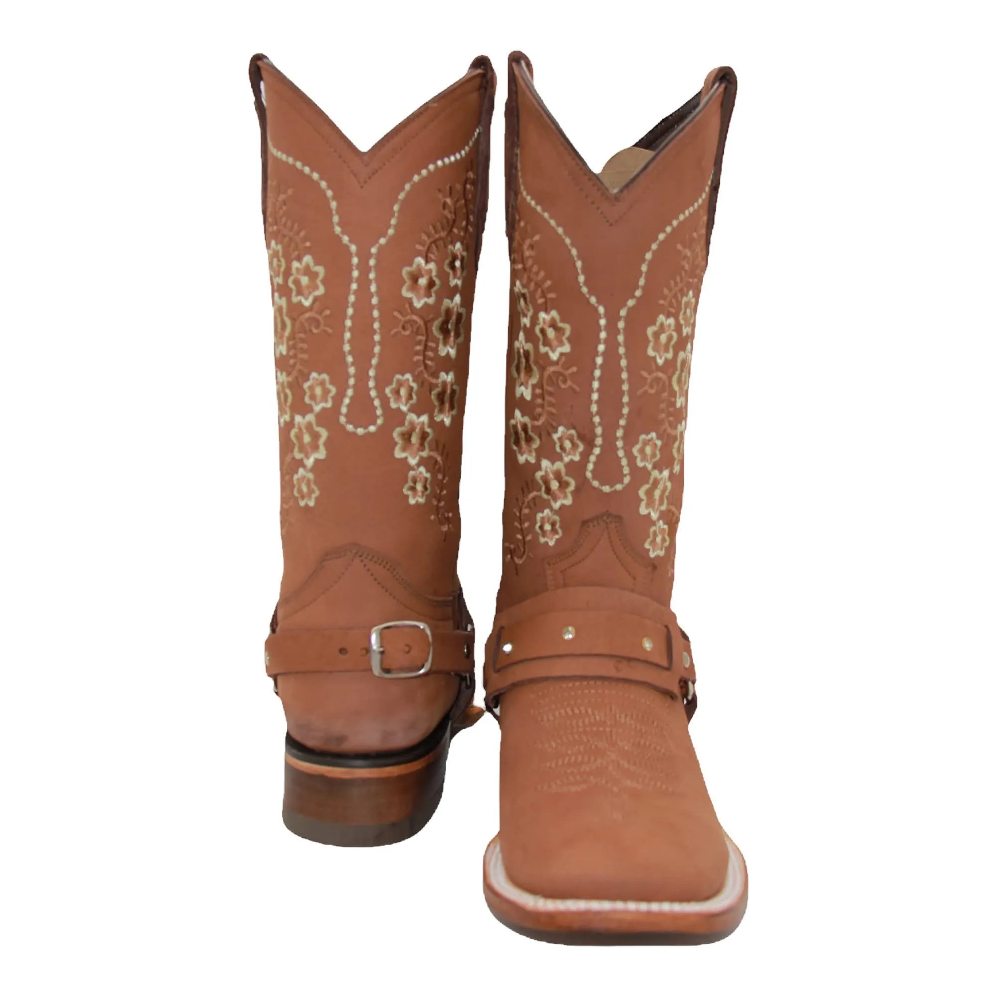 Women’s Floral Embroidered Harness Square Toe Cowgirl Boot