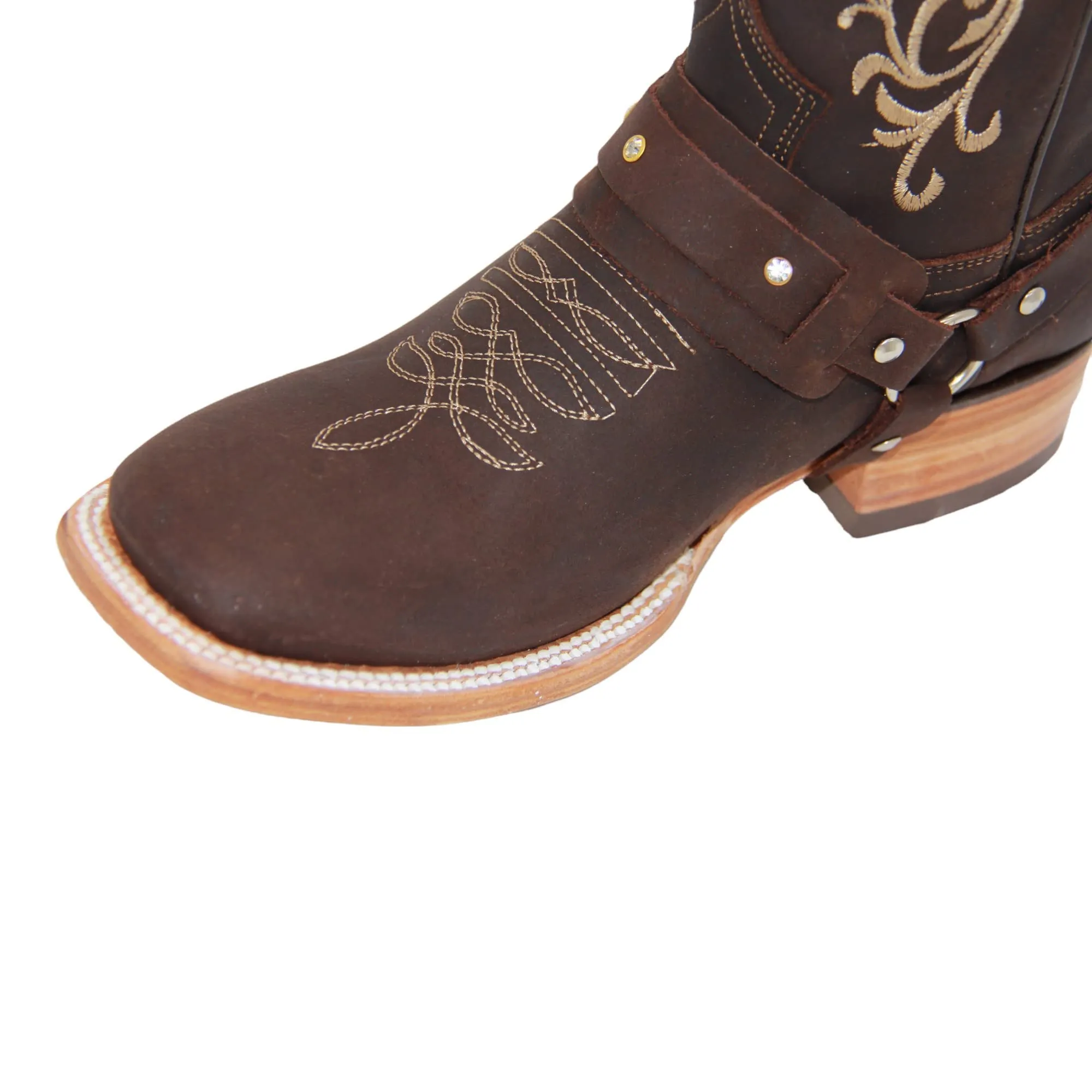 Women’s Floral Embroidered Harness Square Toe Cowgirl Boot