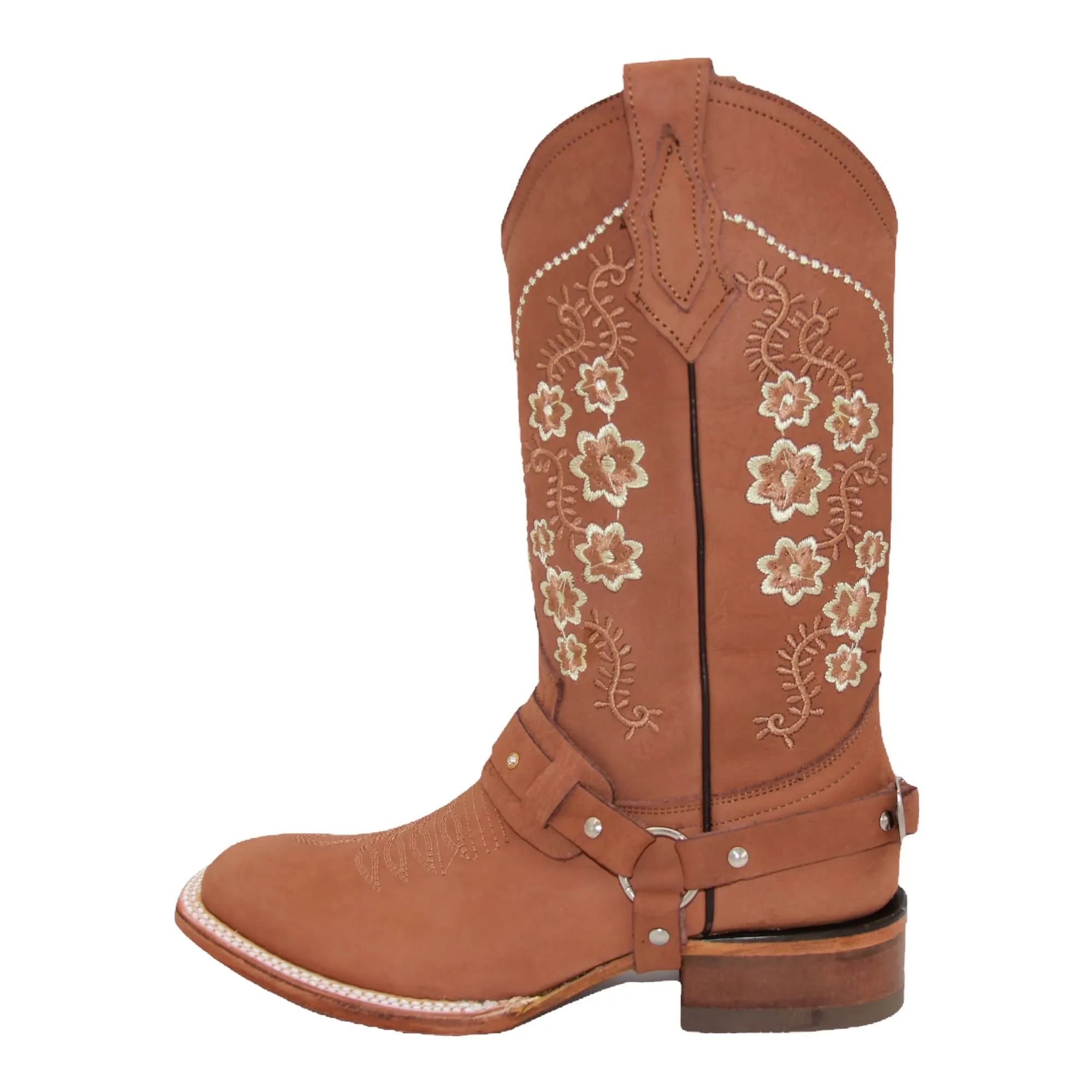 Women’s Floral Embroidered Harness Square Toe Cowgirl Boot