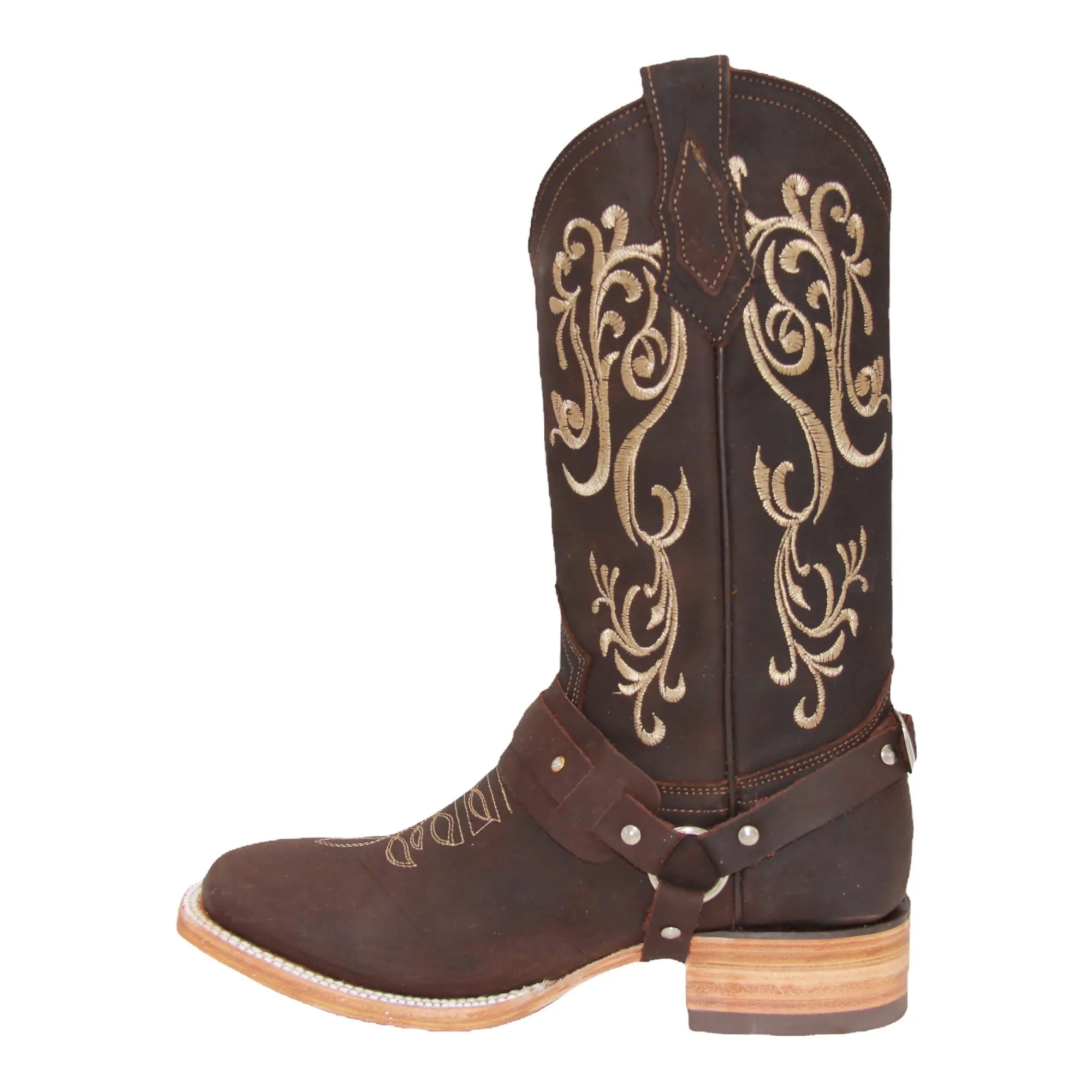 Women’s Floral Embroidered Harness Square Toe Cowgirl Boot