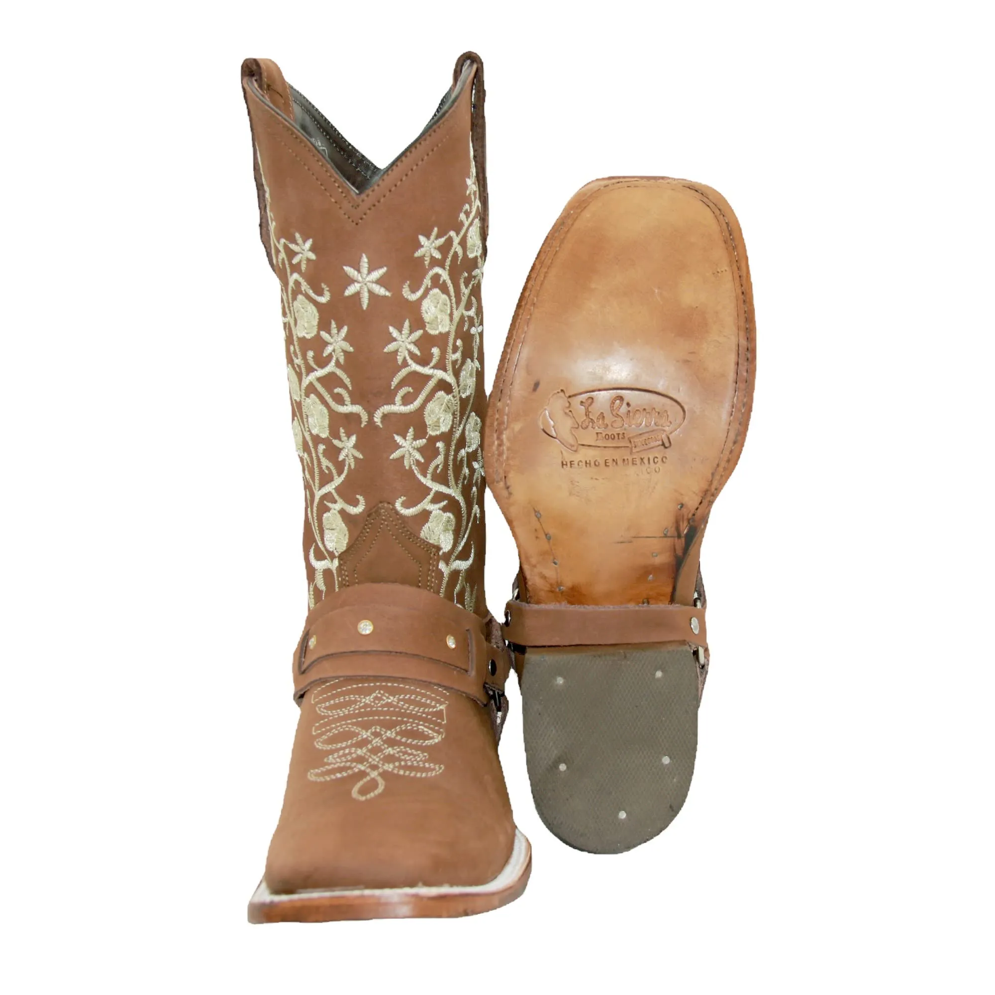 Women’s Floral Embroidered Harness Square Toe Cowgirl Boot