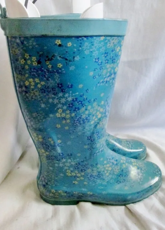 Womens GMA NY NY Wellies Rain Boots Gumboots Vegan 7 AQUA BLUE FLORAL