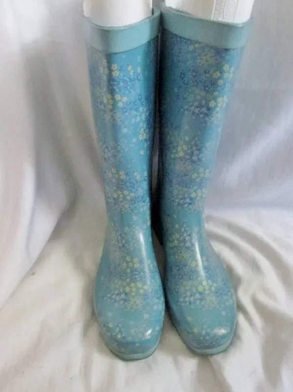 Womens GMA NY NY Wellies Rain Boots Gumboots Vegan 7 AQUA BLUE FLORAL